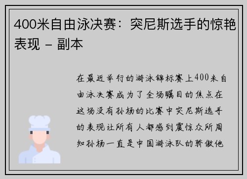 400米自由泳决赛：突尼斯选手的惊艳表现 - 副本